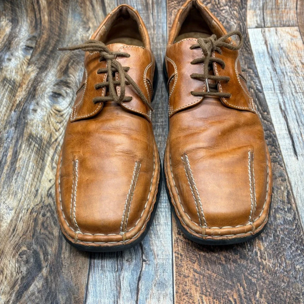 Josef Seibel Mens 10 Brown Leather Shoes Comfort Casual Lace Up Square Toe Brown